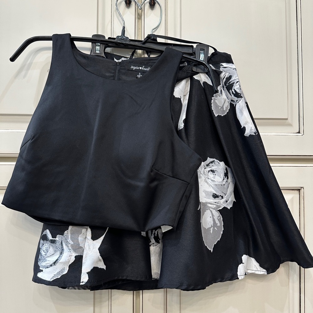 Black and White Formal Floral Two-Piece Set